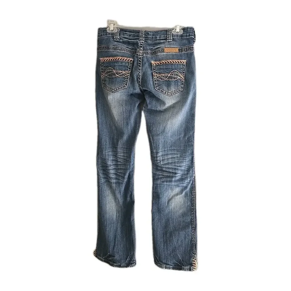 Cowgirl Tuff Co Blue Denim Bootcut Low Rise Western Jeans Womans Size 26x33‎